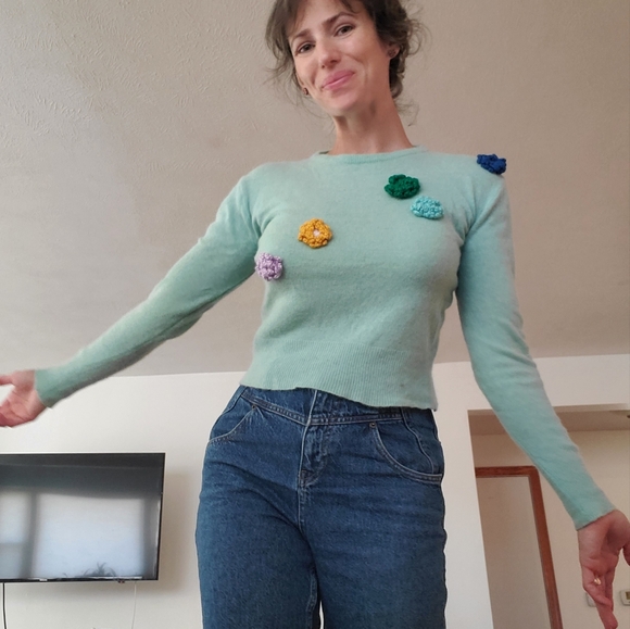 Cropped Vintage Embellished Angora sweater small - Picture 3 of 8